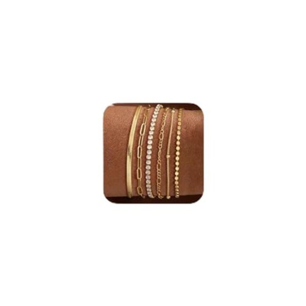 Gold Bracelets for Women 6 Piece Stackable Tennis Figaro Paperclip Jewelry Set